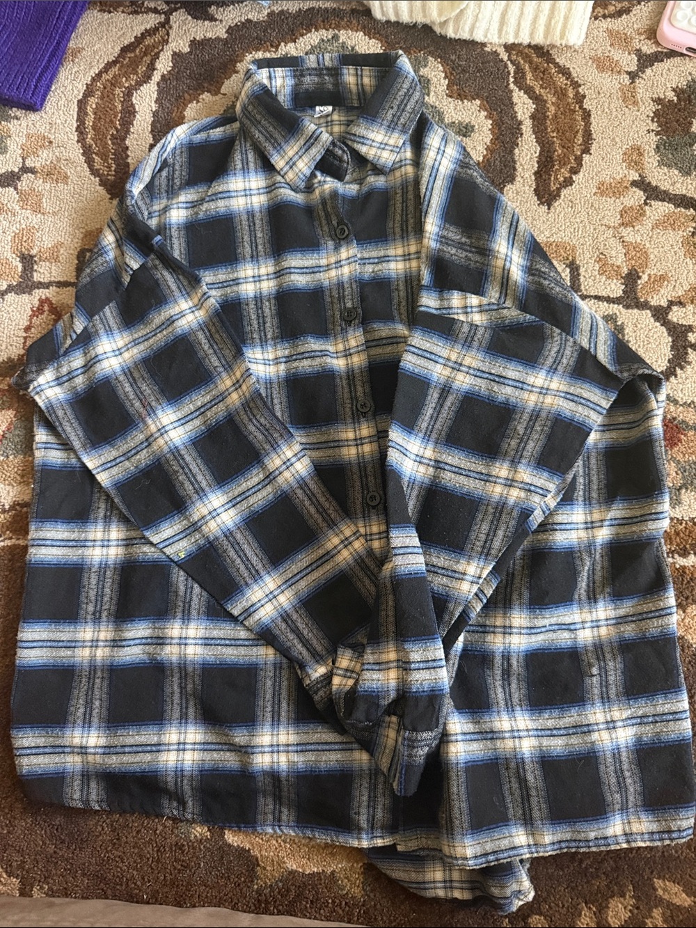 Women's Blue and Cream Plaid Button-Down Shirt